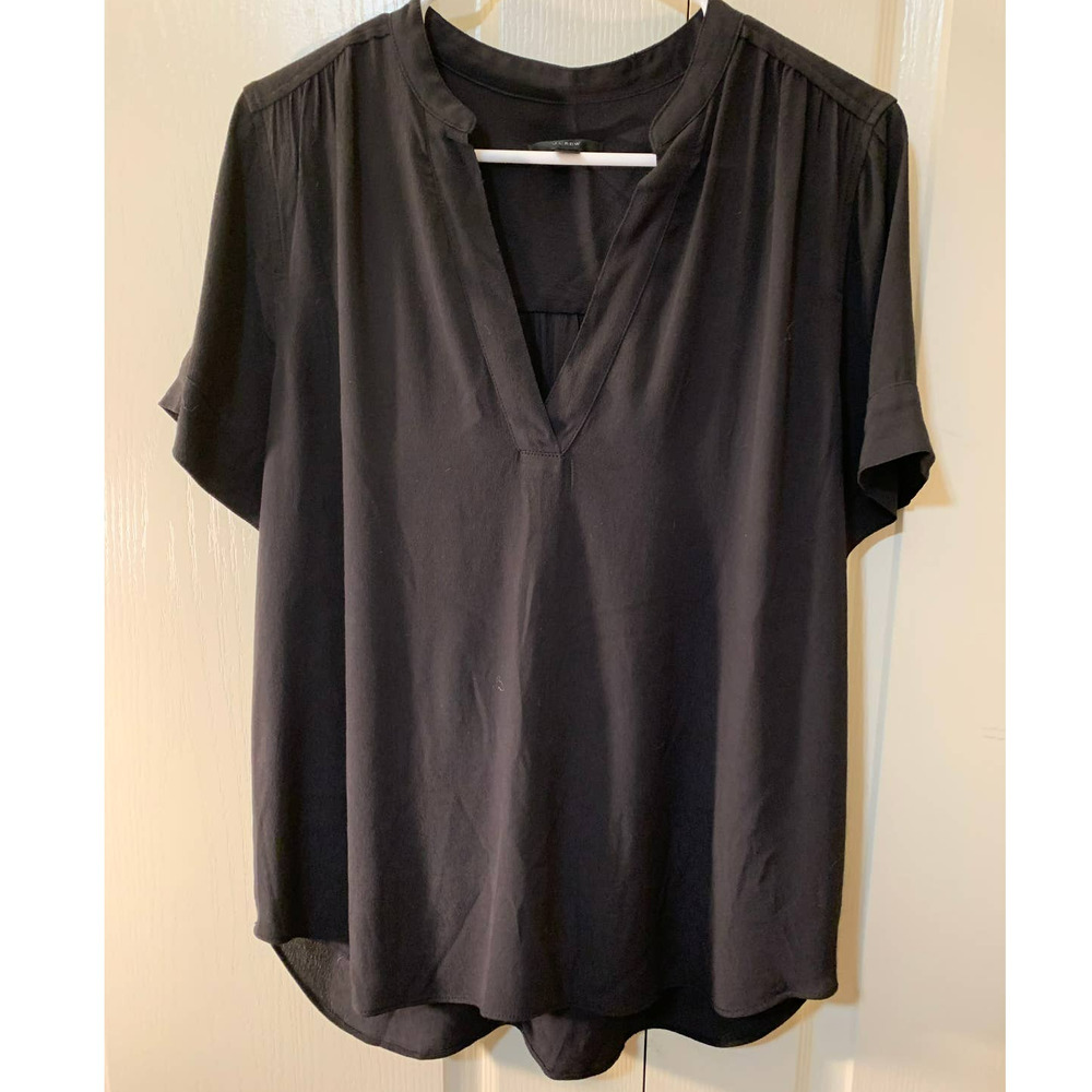 J CREW Pull-On V-Neck short sleeve shirt tails blouse Boho Womens S Small Black